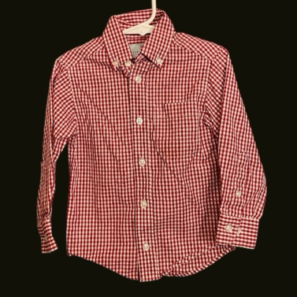Class Club Boys Red and White Gingham Print Button Down Dress Shirt Size 2T/3T